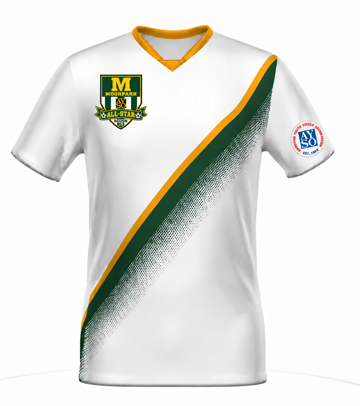 White Moorpark All-Star jersey with green and gold detail